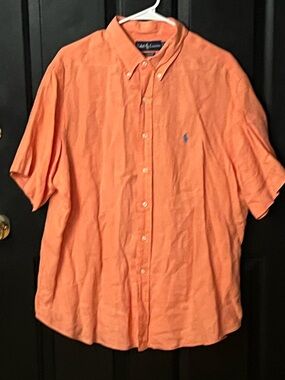 Ralph Lauren Orange Short-Sleeve Linen Button-Down Shirt